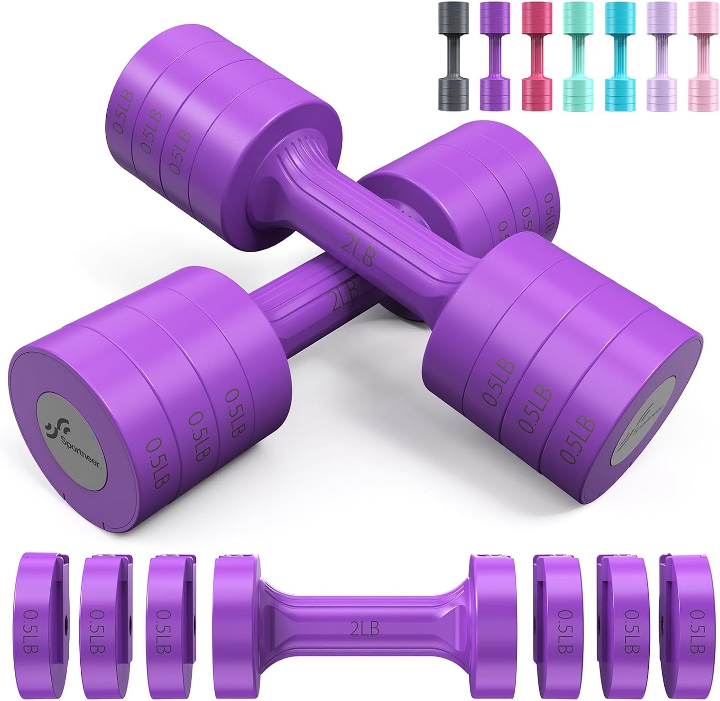 Adjustable Dumbbells Hand Weights Set: Sportneer 5 lb Dumbbell Set of 2 Each 2lb 3lb 4lb 5lb Free Weights Fast Adjust Weight 4 In 1 Weights Dumbbells Set for Women Men Home Gym Exercise Training