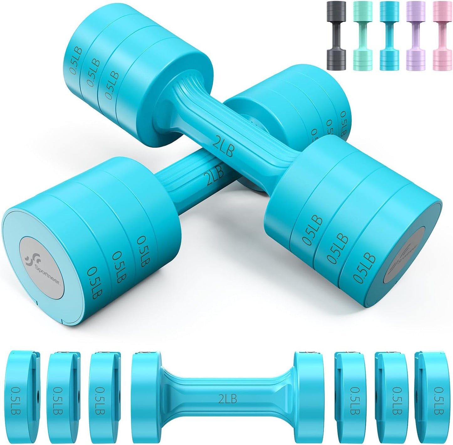 Adjustable Dumbbells Hand Weights Set: Sportneer 5 lb Dumbbell Set of 2 Each 2lb 3lb 4lb 5lb Free Weights Fast Adjust Weight 4 In 1 Weights Dumbbells Set for Women Men Home Gym Exercise Training