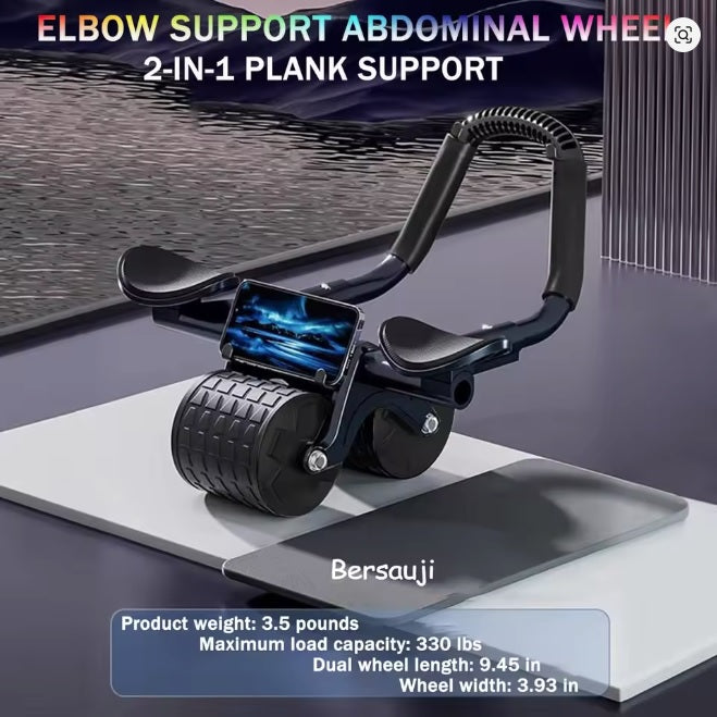 Ab Roller Wheel with Knee Mat Timer Automatic Rebound Abdominal Exercise Roller with Elbow Support for Women Men