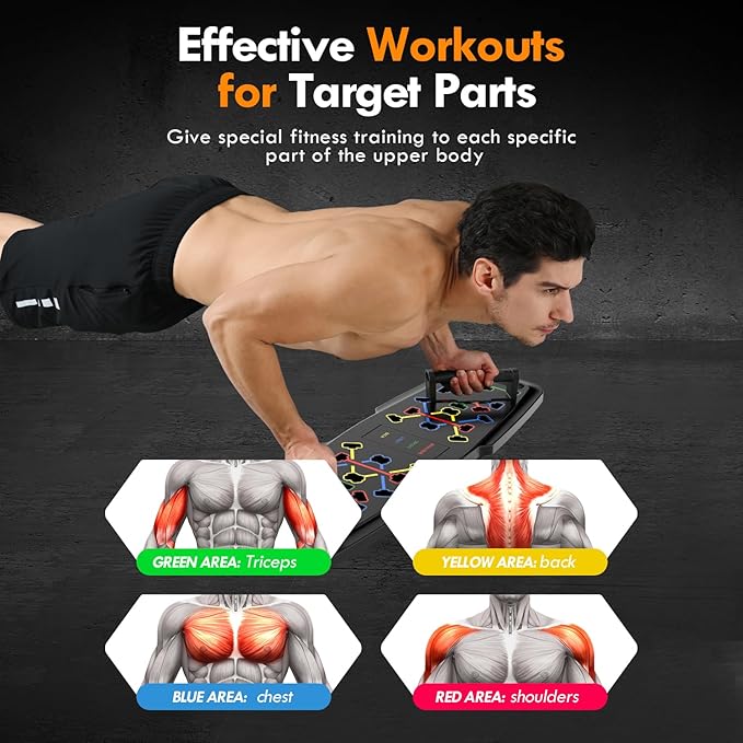 Push Up Board Home Gym Portable Exercise Equipment Pilates Bar and 20 Fitness Accessories with Resistance Bands and Ab Roller Wheel, Full Body Workout at Home