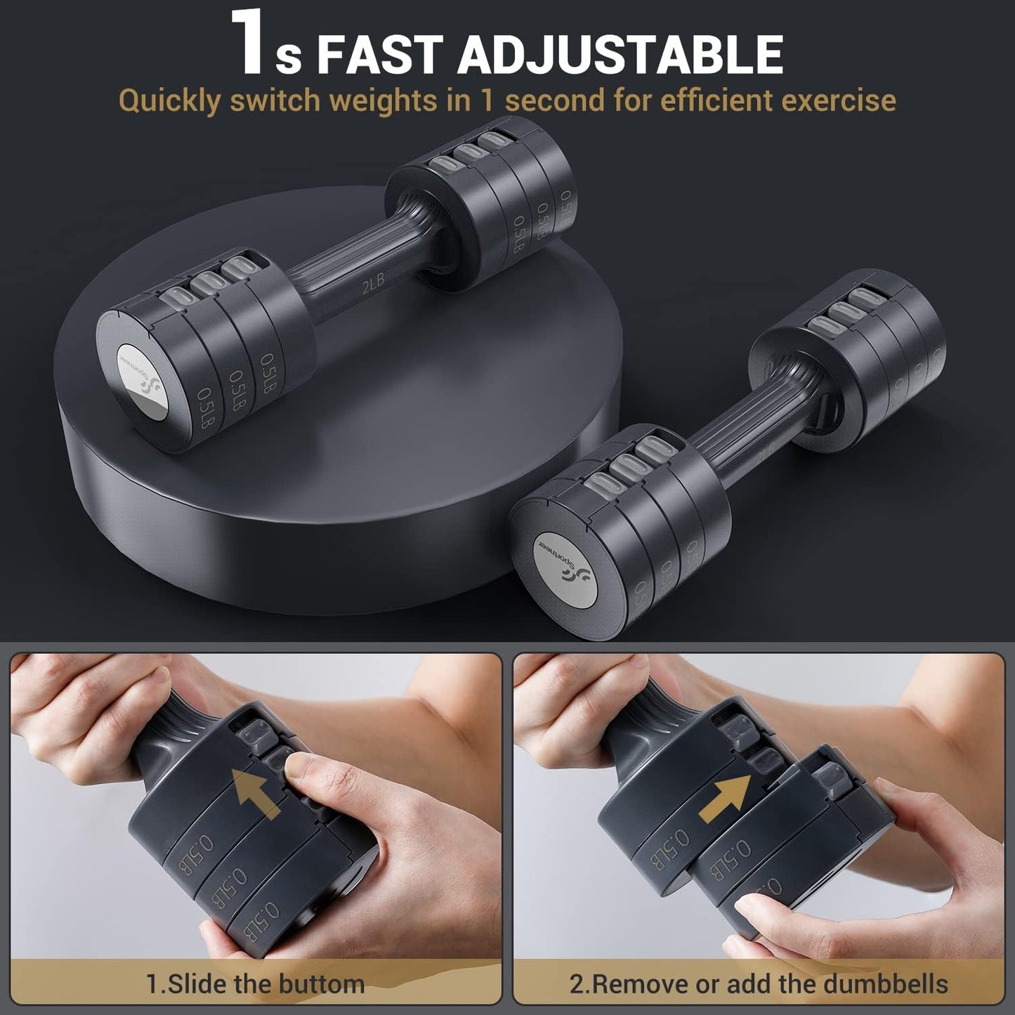 Adjustable Dumbbells Hand Weights Set: Sportneer 5 lb Dumbbell Set of 2 Each 2lb 3lb 4lb 5lb Free Weights Fast Adjust Weight 4 In 1 Weights Dumbbells Set for Women Men Home Gym Exercise Training