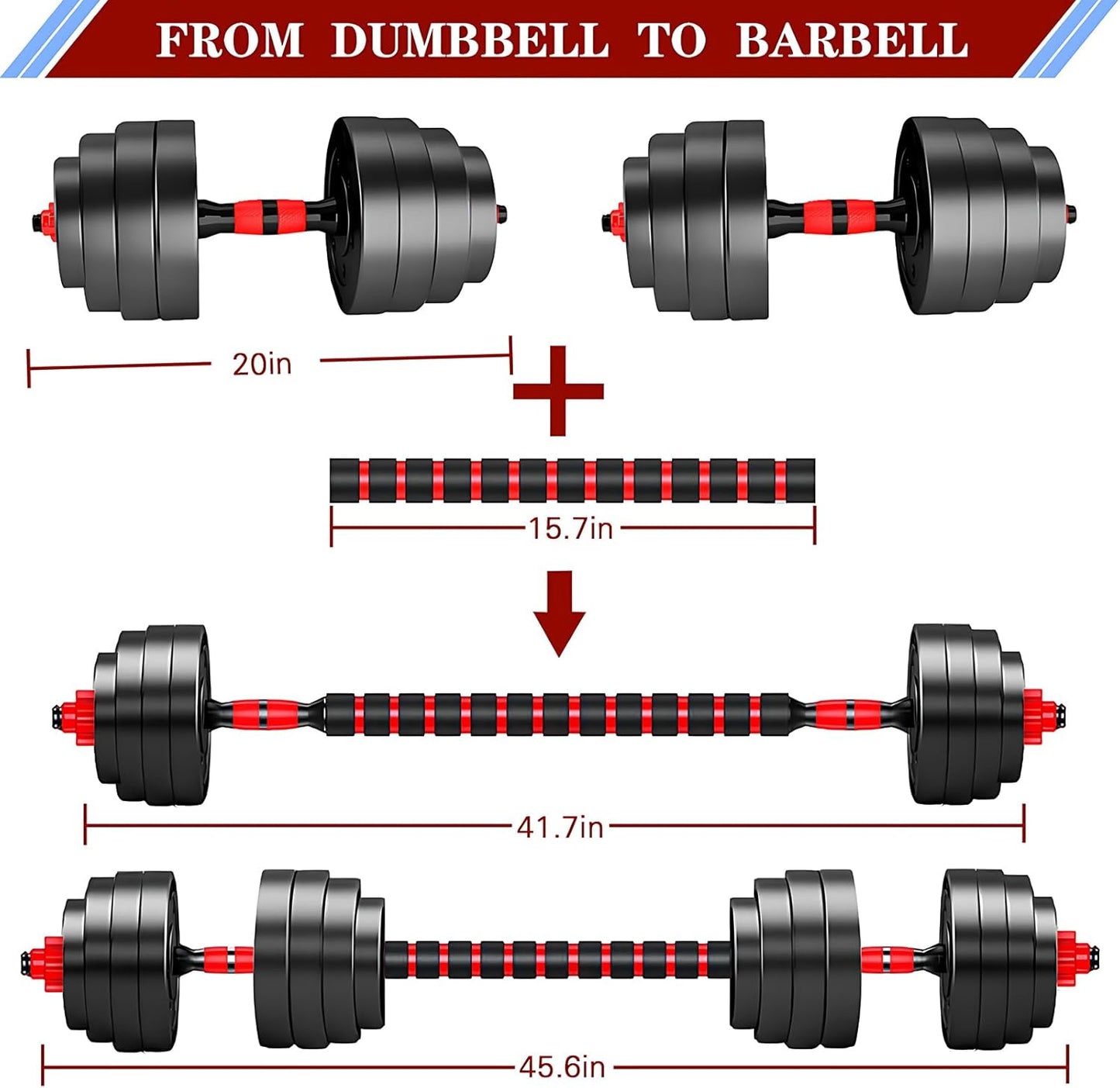 80 lbs. Adjustable-Dumbbells-Sets Free Weights-Dumbbells Set of 2 Convertible To Barbell A Pair of Lightweight for Home Gym, Women and Men Equipment