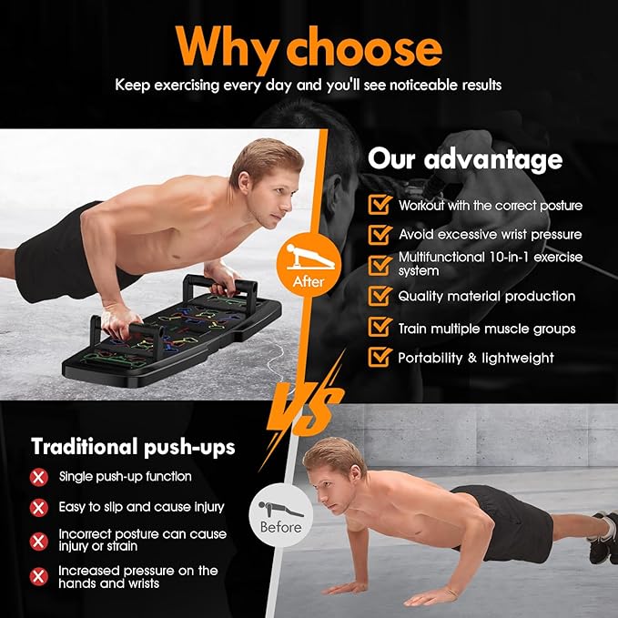 Push Up Board Home Gym Portable Exercise Equipment Pilates Bar and 20 Fitness Accessories with Resistance Bands and Ab Roller Wheel, Full Body Workout at Home