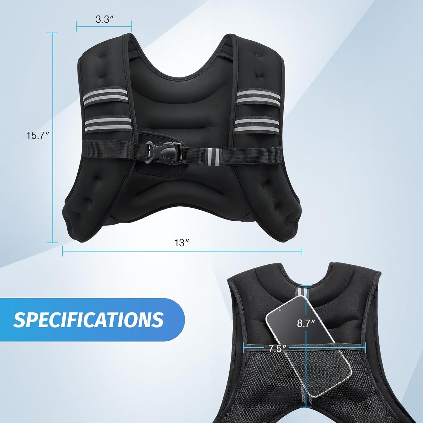 Gym Workout Weighted Vest 6lb/8lb/12lb/16lb/20lb/25lb/30lb With Reflective Stripes, Strength Training, Running, Fitness, Muscle Building, Weight Loss, Weightlifting