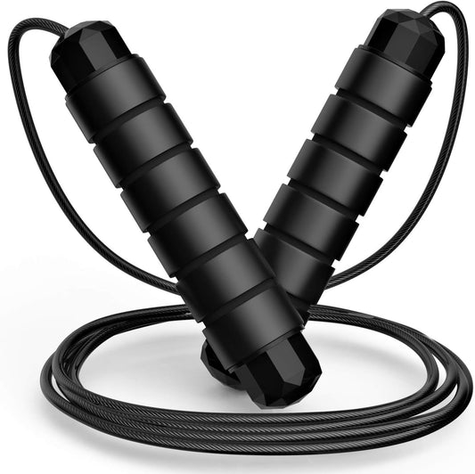 Jump Rope Tangle-Free Rapid Speed Jumping Rope Cable with Ball Bearings for Women Men and Kids Adjustable Steel Jump Rope Workout with Foam Handles for Fitness Home Exercise & Slim Body