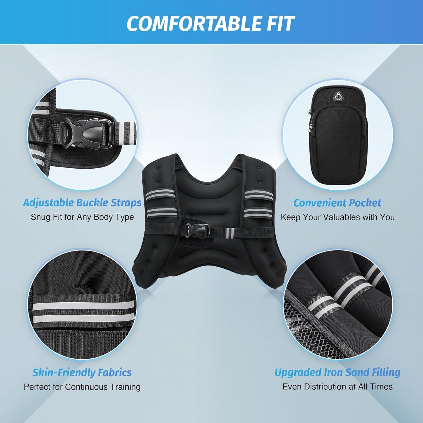 Gym Workout Weighted Vest 6lb/8lb/12lb/16lb/20lb/25lb/30lb  With Reflective Stripes, Strength Training, Running, Fitness, Muscle Building, Weight Loss, Weightlifting