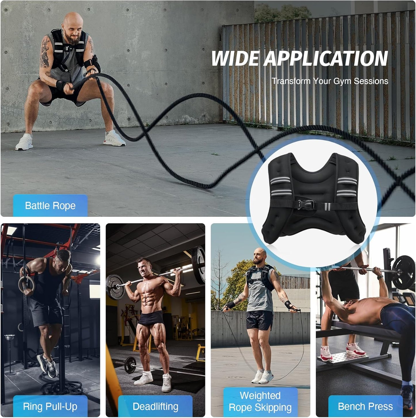 Gym Workout Weighted Vest 6lb/8lb/12lb/16lb/20lb/25lb/30lb  With Reflective Stripes, Strength Training, Running, Fitness, Muscle Building, Weight Loss, Weightlifting
