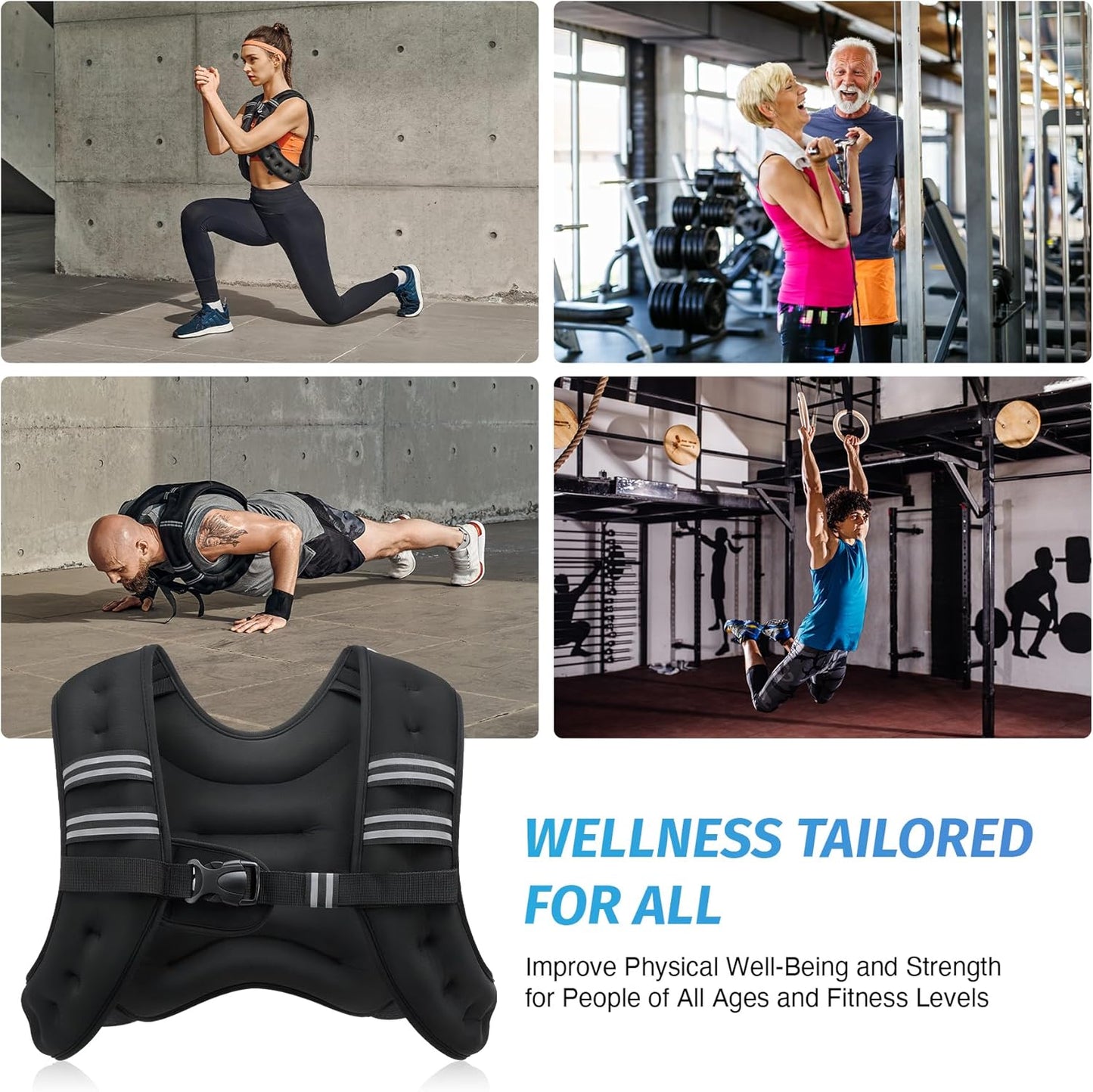 Gym Workout Weighted Vest 6lb/8lb/12lb/16lb/20lb/25lb/30lb  With Reflective Stripes, Strength Training, Running, Fitness, Muscle Building, Weight Loss, Weightlifting